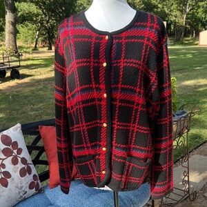 Liz Baker Black and Red Plaid Cardigan…188-Hanger